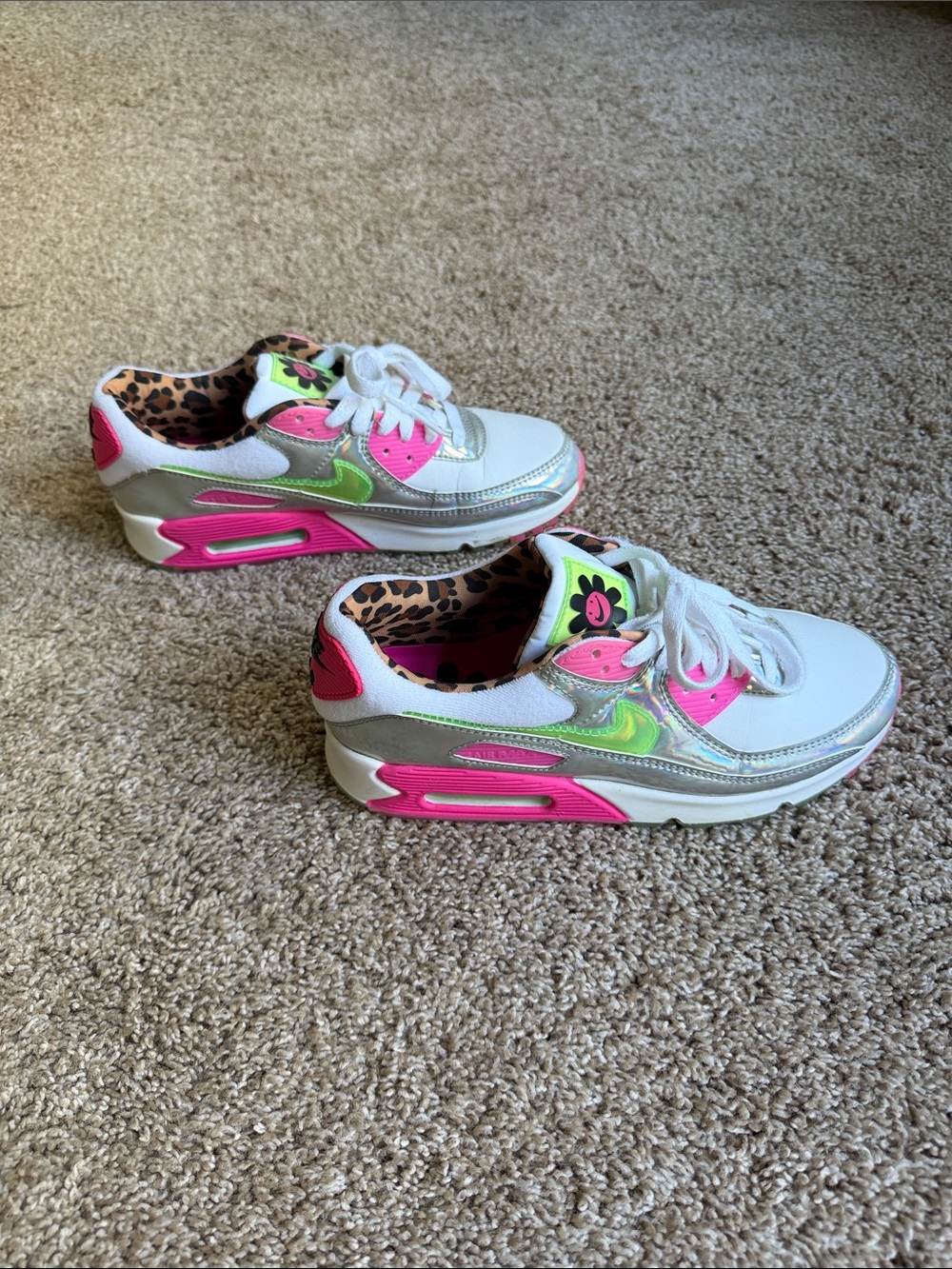 Nike Air Max 90 Sneakers with Pink & Neon Green Accents